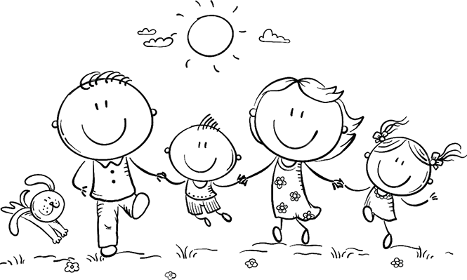 Ilustrație cu o familie discutând proiectul casei